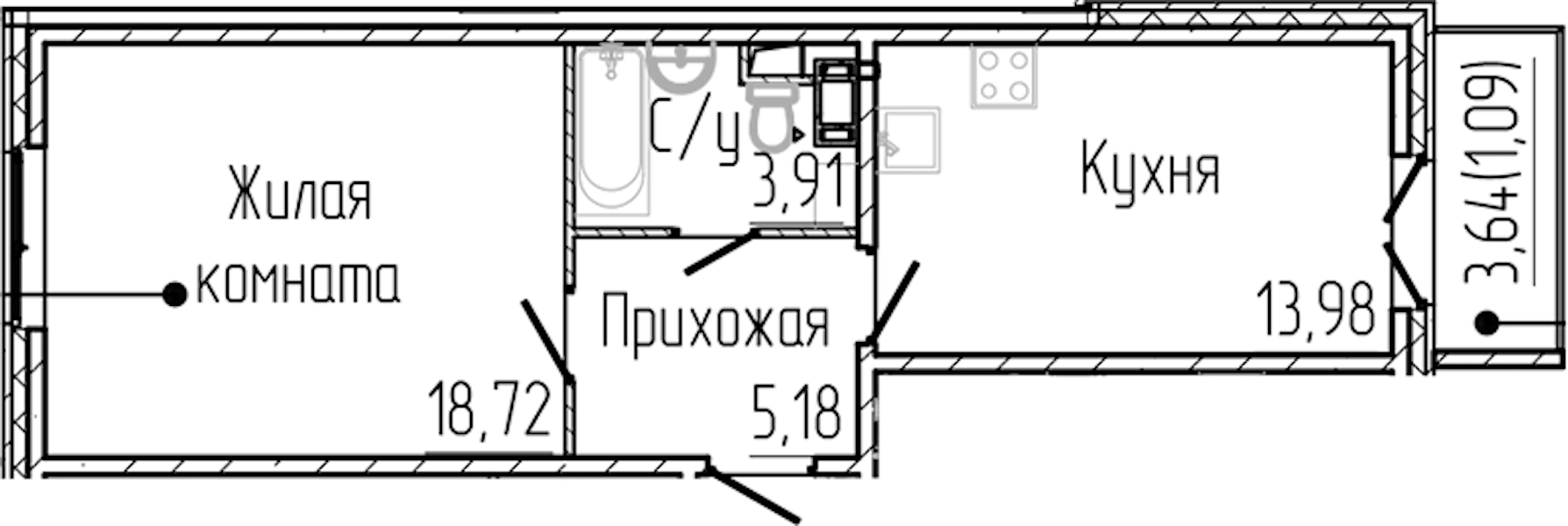 1-комнатная квартира 42.88 м², 3/3 эт., ЖК «SERTOLOVO PARK»